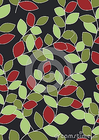Seamless Leaves Background - Christmas Colors Vector Illustration