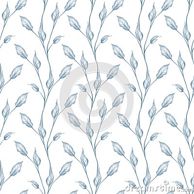 Seamless leaves pattern. Background with blue branches on white Stock Photo