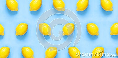 Seamless lemon fruits pattern on the blue background. Stock Photo