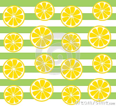 Seamless lemon pattern with green stripes Vector Illustration