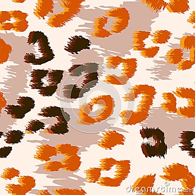 Seamless leopard cheetah animal skin pattern. Orange Sugar Pink Design for women textile fabric printing. Stock Photo