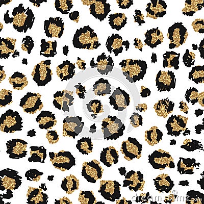 Seamless leopard pattern with gold glitter design Vector Illustration