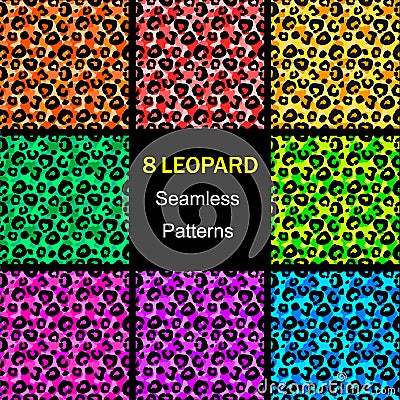 Seamless leopard patterns collection, colorful endless backgrounds. animal print. illustration Cartoon Illustration