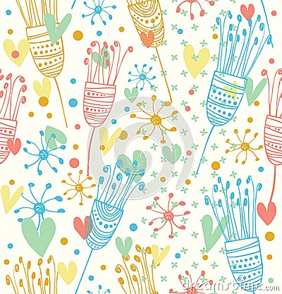 Seamless light floral pattern Cute background with flowers Decorative doodle texture for prints, textile, crafts, wallpapers Stock Photo