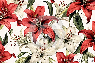 Seamless lily flower watercolor on white background Generative AI Stock Photo