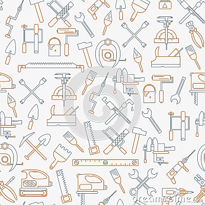 Seamless line pattern with working tools for construction, building and home repair icons. Vector illustration. Elements Vector Illustration