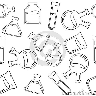 Seamless line style lab flask pattern. Vector illustration Vector Illustration