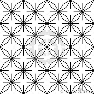 Seamless linear pattern, abstract seamless flovers, screen print texture, black and white background. Vector illustration Stock Photo