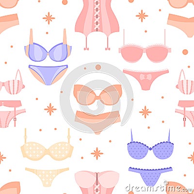 Seamless Lingerie Vector Pattern. Tender Pink Underwear Background Vector Illustration