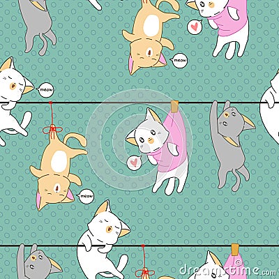 Seamless little cat was hung pattern Vector Illustration