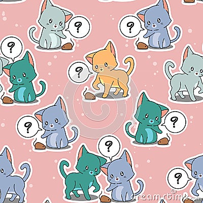 Seamless little cats are playing baby mousy pattern. Vector Illustration