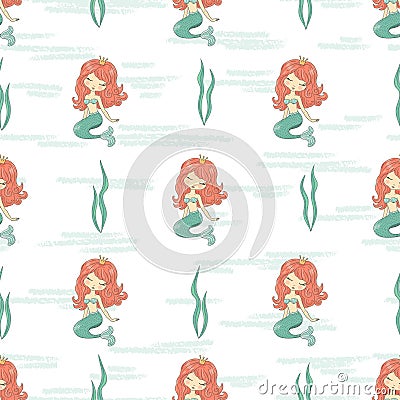 Seamless little Mermaids pattern Vector Illustration