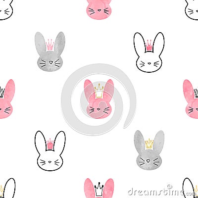 Seamless little princess bunny pattern. Vector Illustration