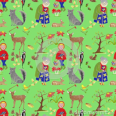 Seamless little red hood pattern Stock Photo