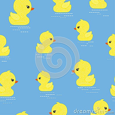 Seamless little yellow ducks pattern. Baby print Vector Illustration