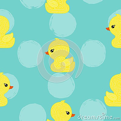 Seamless little yellow ducks toy pattern. Vector Illustration