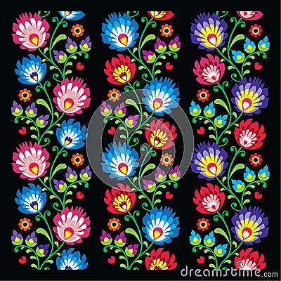 Seamless long Polish folk art pattern - wzory lowickie, wycinanka Stock Photo