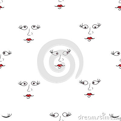 Seamless looking faces figures pattern print background design Vector Illustration