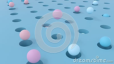 Seamless loop of an array balls jumping. Isometric perspective. Precision concept Stock Photo