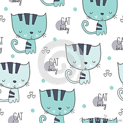 Seamless lovely cute cat pattern vector illustration Vector Illustration