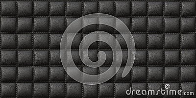 Seamless luxury black leather padded upholstery background texture Stock Photo