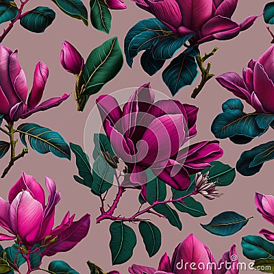 Seamless magnolia pattern design. Stock Photo