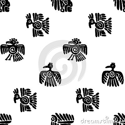 Seamless maya pattern. Black and white ethnic elements. Vector Illustration