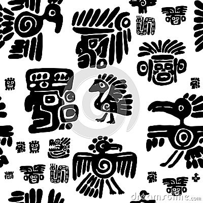 Seamless maya pattern. Black and white ethnic elements. Vector Illustration