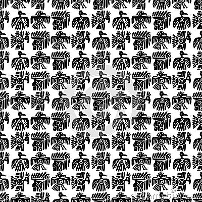 Seamless maya pattern. Black and white ethnic elements. Vector Illustration