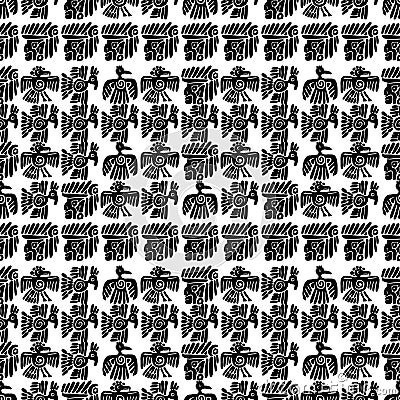 Seamless maya pattern. Black and white ethnic elements. Vector Illustration