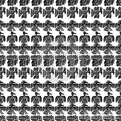 Seamless maya pattern. Black and white ethnic elements. Vector Illustration