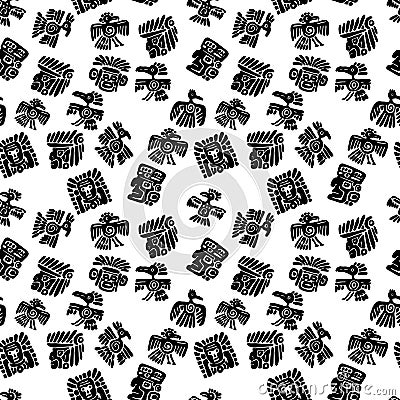 Seamless maya pattern. Black and white ethnic elements. Vector Illustration