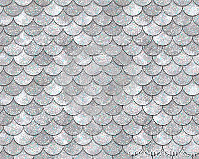 Seamless mermaid geometric pattern with silver holographic glitter scales on white background Vector Illustration