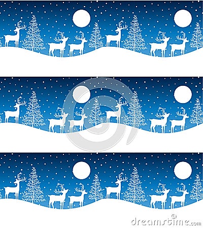 Seamless Merry Christmas pattern with deers, winter abstraction. Forest background. Endless horizontal banner with Reindeers in Cartoon Illustration