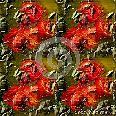 Seamless metal rusty pattern with stylized roses Stock Photo