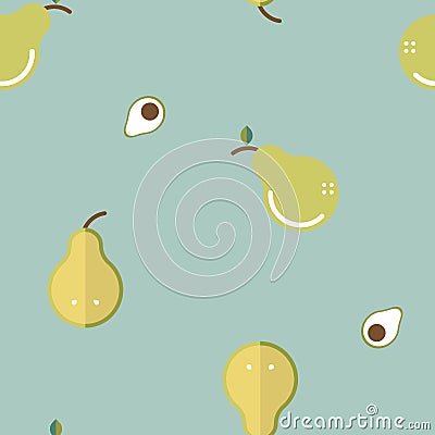 seamless minimal cute, sweet, pastel nature fruit green and yellow pear and sliced avocado with seed repeat pattern Vector Illustration