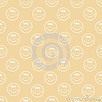 seamless minimal smile line art repeat pattern in yellow background Vector Illustration
