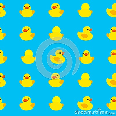 Seamless minimal vector pattern with bright yellow ducks. Vector Illustration