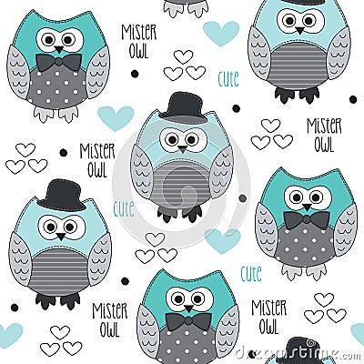 Seamless mister owl pattern vector illustration Vector Illustration