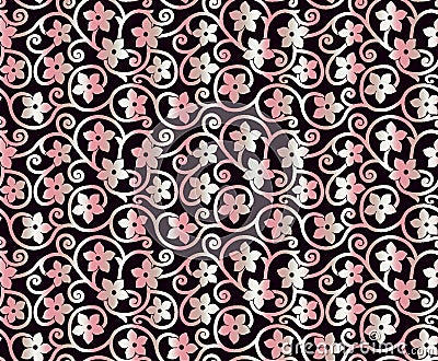 Seamless mono red black floral pattern Stock Photo