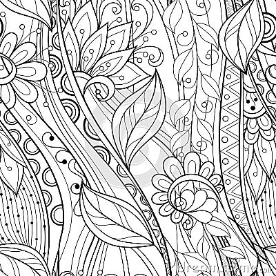 Seamless Monochrome Floral Pattern Vector Illustration