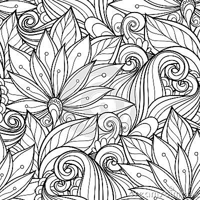 Seamless Monochrome Floral Pattern Vector Illustration