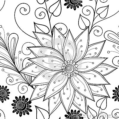 Seamless Monochrome Floral Pattern (Vector) Vector Illustration