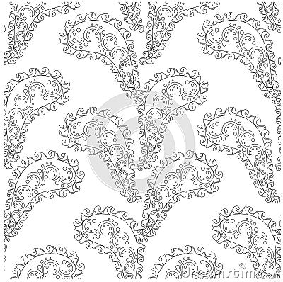 Seamless monochrome paisley pattern Vector Illustration
