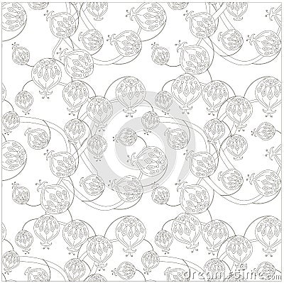 Seamless monochrome pattern with ornamental fruits Vector Illustration