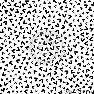 Seamless monochrome pattern with small hearts. Vector repeating texture. Repeatable backdrop with hand drawn black tiny Vector Illustration