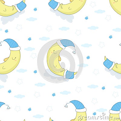Seamless moon and stars pattern vector illustration Vector Illustration