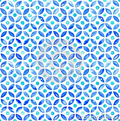 Seamless Moroccan watercolor circlular tile - navy and aqua Stock Photo