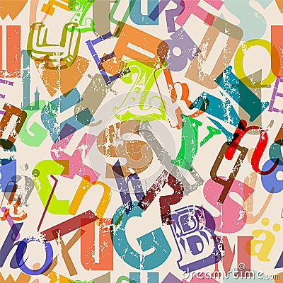 Seamless multicolored letters, alphabet background, grungy style, vector Vector Illustration