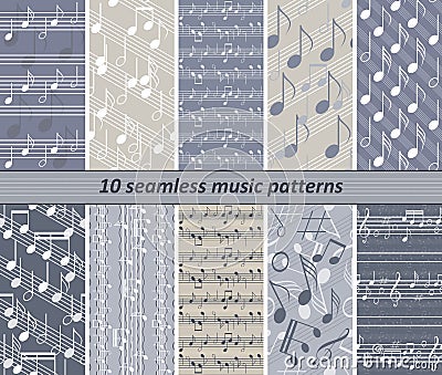 10 seamless music patterns Vector Illustration